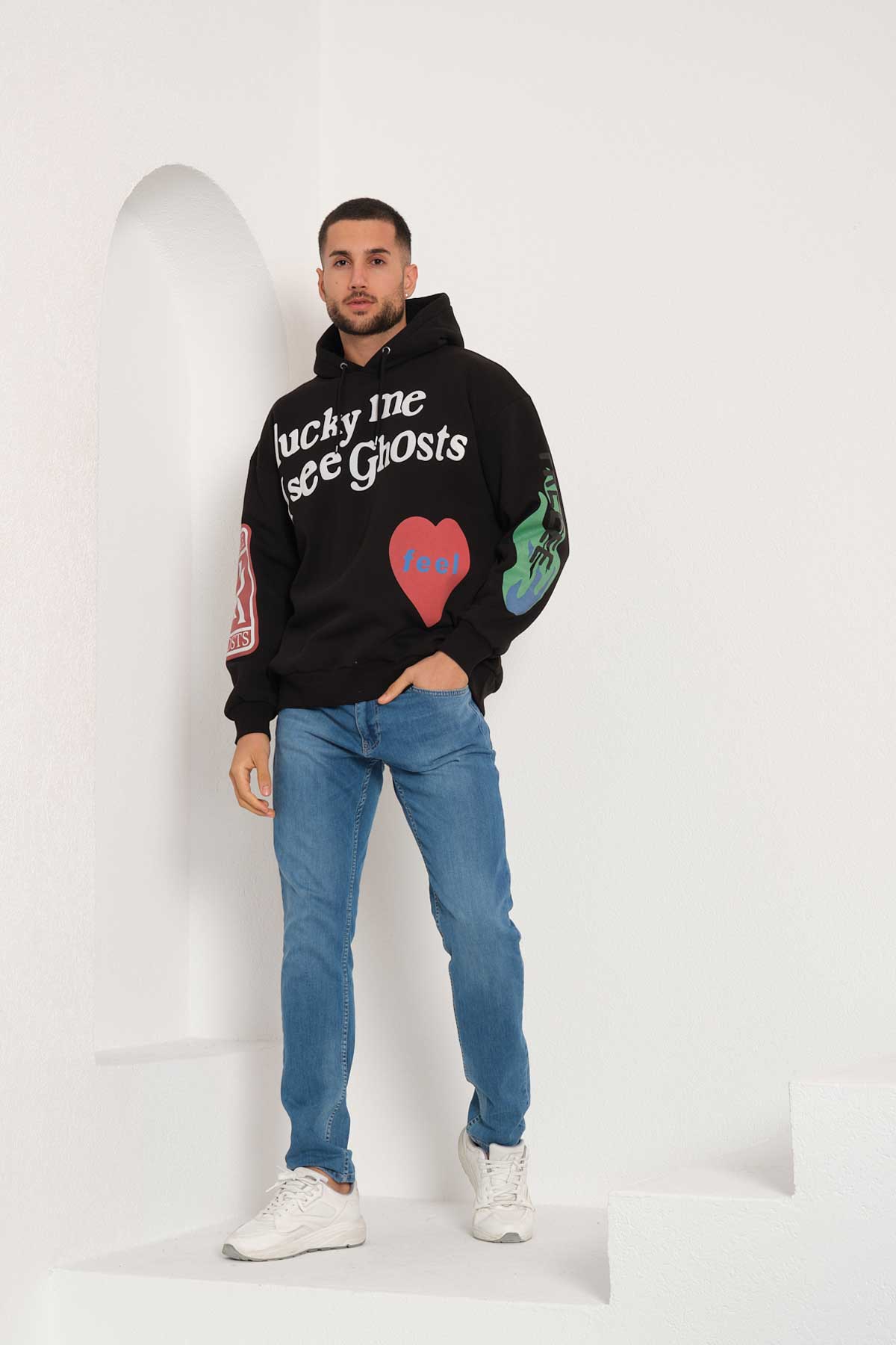 Kapüşonlu Sweatshirt - Black Horn - Siyah